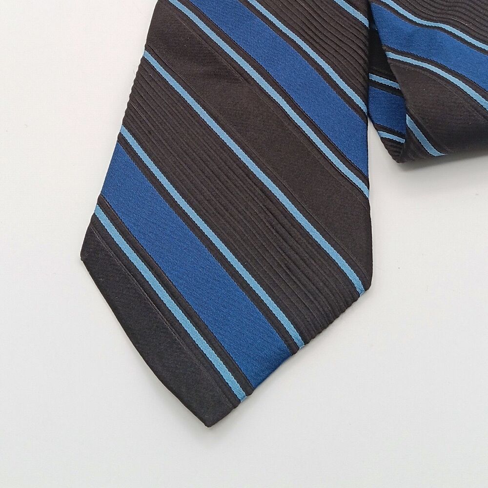 Jones New York Silk Repp Tie Mens 60” Black Blue Stripe Textured Wide Preppy New